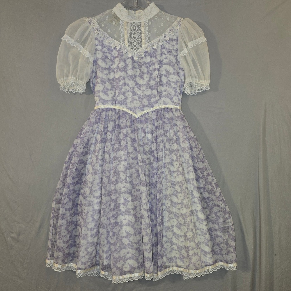 Gunne Sax Jeunes Filles Dress Kids Lavender Floral Lace Victorian Prairie L/XL